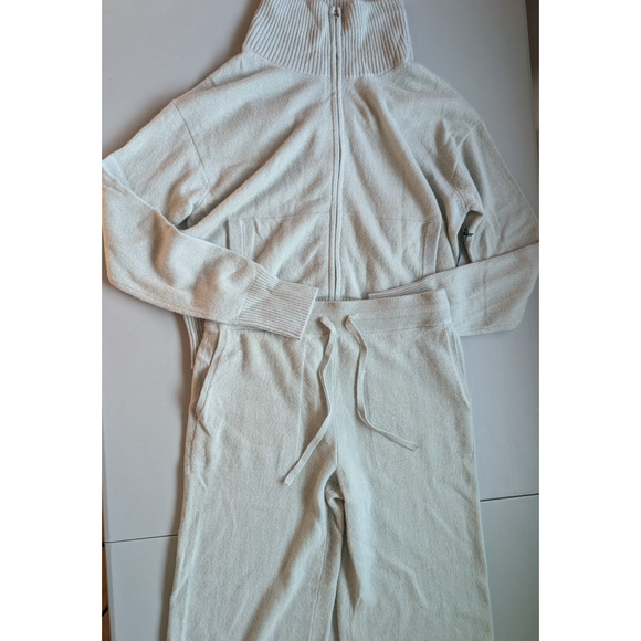 New White + Warren 100% Cashmere Zip Jacket Wide leg Pants Set Sz M Mint 9A602 - Picture 4 of 13